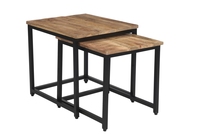 Ensemble de tables basses classiques en fer/bois, ensemble de 2 tables basses carrées, meubles de salon, prix de gros