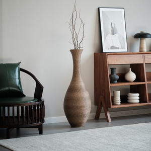 Vase décoratif en rotin PVC tissé à la main, 39,37 pouces de haut, beige gris bicolore, pour salon et décoration intérieure - Product Image 1