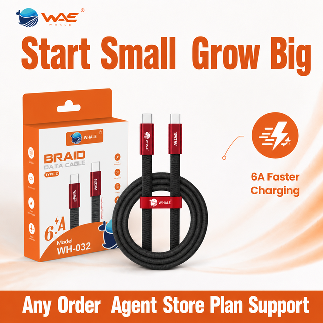 WHALE C-c Wine Red Braid Model 240W 6A Fast Charging Cable Cable Type-C to Type-C Connectors 1.2m for iPhone 17
