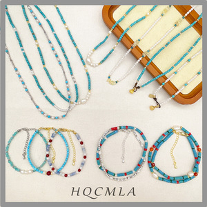 Collier en perles de bambou imitation perle turquoise rétro français, design de niche pour femmes, chaîne de clavicule sportive tendance, bijoux - Product Image 2