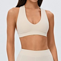 Soutien-gorge de sport respirant à séchage rapide, col en V, dos croisé, découpes triangulaires, coussinets amovibles en forme de goutte d'eau, maintien moyen