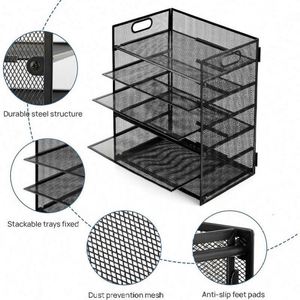 Metal 6 Tier Paper Organizer Letter <b>Tray</b> - Mesh Desk <b>File</b> Organizer with Handle Paper Sorter Organizer <b>File</b> Folder Holder - Product Image 3