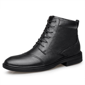 Bottes Derby pour hommes robe uniforme Oxford chaussures haut-milieu haut à lacets en cuir de vache véritable épaissi polaire coton rembourré chaud - Product Image 1