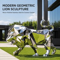 Statue de lion en acier inoxydable OEM, finition polie miroir à faible polyphonie, personnalisable, vente en gros pour centres commerciaux, bureaux, tours et espaces publics