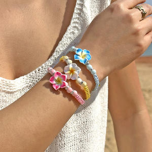 Bracelet et Bracelet de Cheville Hawaïen Plumeria <span class=keywords><strong>Rubra</strong></span> Fleur Tropicale Bohème Accessoires de Fête Luau Plage pour Femme - Product Image 3