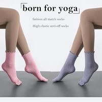 Calcetines de Pilates para Mujer con Agarre Antideslizante, Calcetines de Yoga de Cinco Dedos, Calcetines de Barre con Volantes Bonitos y Estéticos