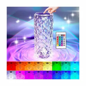 Timjay 16Color Changing RGB Decorative Touch Romantic Desk Indoor Rose Rechargeable USB Led Crystal Night Lights Table Lamp
