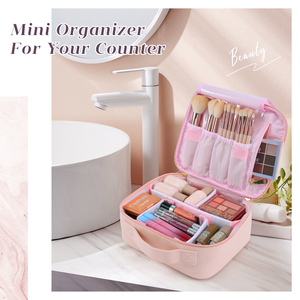 Leather Fashion Travel Makeup Bag with Zipper Closure Portable Artist Storage with Makeup Brushes Holder Zipper Pouch - Product Image 4