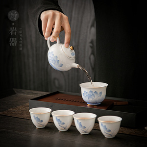 Kung Fu <b>Tea</b> Set Porcelain One Pot Four Cups With Lid Home Office Gift <b>Box</b> - Product Image 4