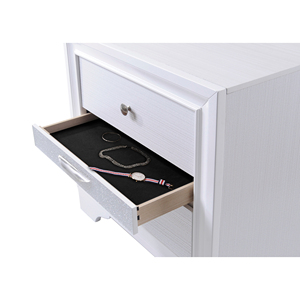 Naima White Finish Nightstand With Two <b>Drawers</b> And Glass Panel <b>Storage</b> Bedroom Furniture - Product Image 4
