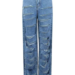 Vente en gros de pantalons baggy pour femmes, jeans baggy, pantalons déchirés et usés pour femmes, jeans en denim délavé, style haute couture - Product Image 2