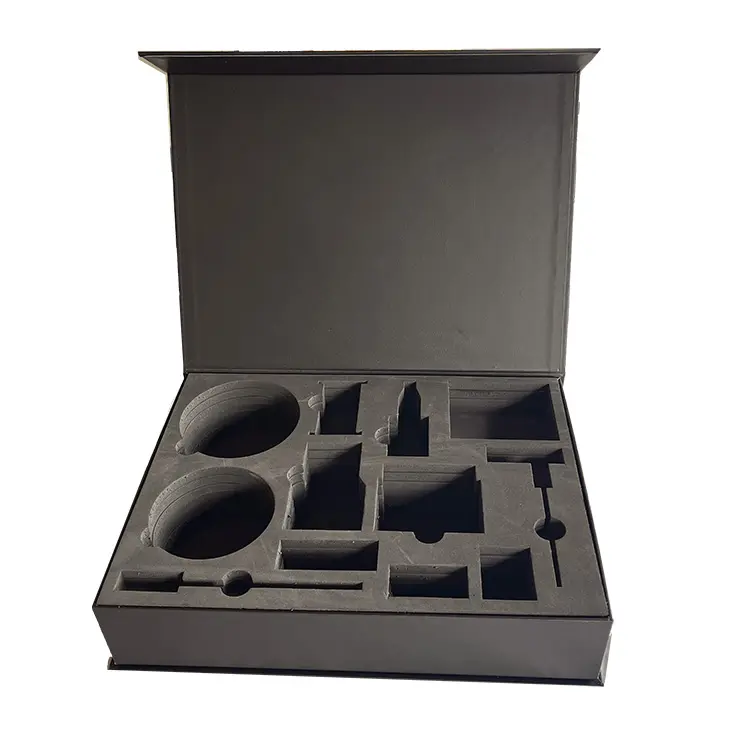Boîte d'emballage personnalisée en usine avec insert en mousse Emballage de boîte cadeau magnétique en papier noir en carton avec insert en mousse rose EVA