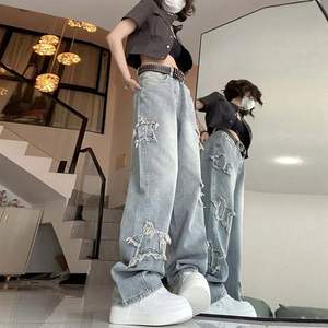 Femmes taille haute jambe large Y2K Denim <span class=keywords><strong>jean</strong></span> esthétique étoile femmes <span class=keywords><strong>jean</strong></span> pantalon filles petit ami coupe ample étoile broderie <span class=keywords><strong>jean</strong></span> - Product Image 3