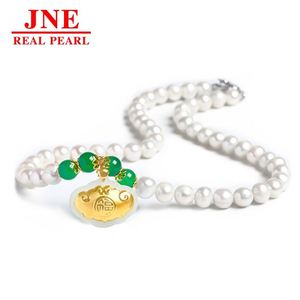 Natürliche Perlenkette mit Chalcedon-Perlen und Hetian-Gold, Langlebige Perlenkette, Geschenk für Ältere und zum Muttertag - Product Image 5