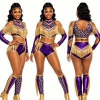 Uniforme de majorette personnalisé à franges dorées motif léopard, 3 pièces, découpé, manches longues, pour compétition et scène, couleur personnalisée OEM