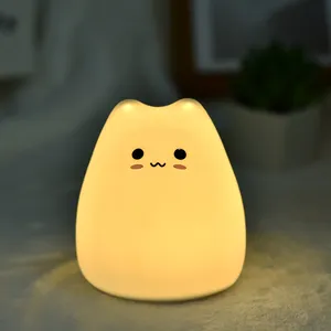 Silikon Led 7 lampu berubah warna lampu malam kucing kecil untuk kamar tidur anak-anak