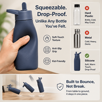 Botella de Agua Plegable de Silicona para Niños de 350 ml, Libre de BPA, Resistente a Caídas, con Tapa Abatible de Tacto Suave, Antiderrames, Apta para Lavavajillas, Botella Escolar
