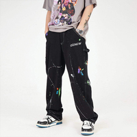 DiZNEW Cago Pants Plus Size Black Trousers Casual Paint Loose Hip Hop Street Men's Jeans