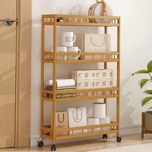 Bamboo 4 Tier Wheeled <b>Storage</b> <b>Cart</b> Slim Organizer For Bathroom Kitchen Laundry Room - Product Image 3