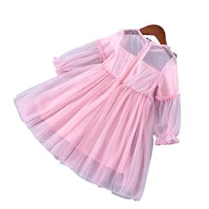 맞춤형 봄 어린이 얇은 명주 그물 원피스 공주 치마 긴팔 치마 소녀 appliques 푹신한 드레스 - Product Image 3