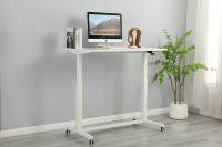 Bureau d'ordinateur mobile réglable en hauteur pneumatique à double colonne de conception simple de meubles ADA avec quatre roues verrouillées