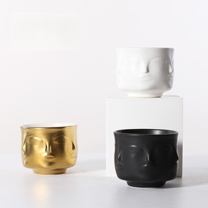 Personalità moderna creativa bianco nero ceramica piccolo <span class=keywords><strong>Cactus</strong></span> succulento viso fioriera testa viso fiori vasi per piante <span class=keywords><strong>vaso</strong></span> - Product Image 1