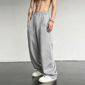 Pantalon de survêtement gris pour homme, coupe large, taille élastique, décontracté, en polyester/coton, imperméable, écologique, respirant, poids moyen, style automne - Product Image 1
