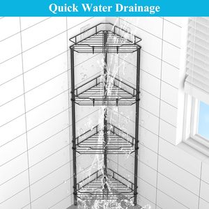 Bathroom Corner Shelf 4 Tier Triangular Metal Storage Rack Freestanding Black Multi Layer Organizational Unit For Bathroom - Product Image 4