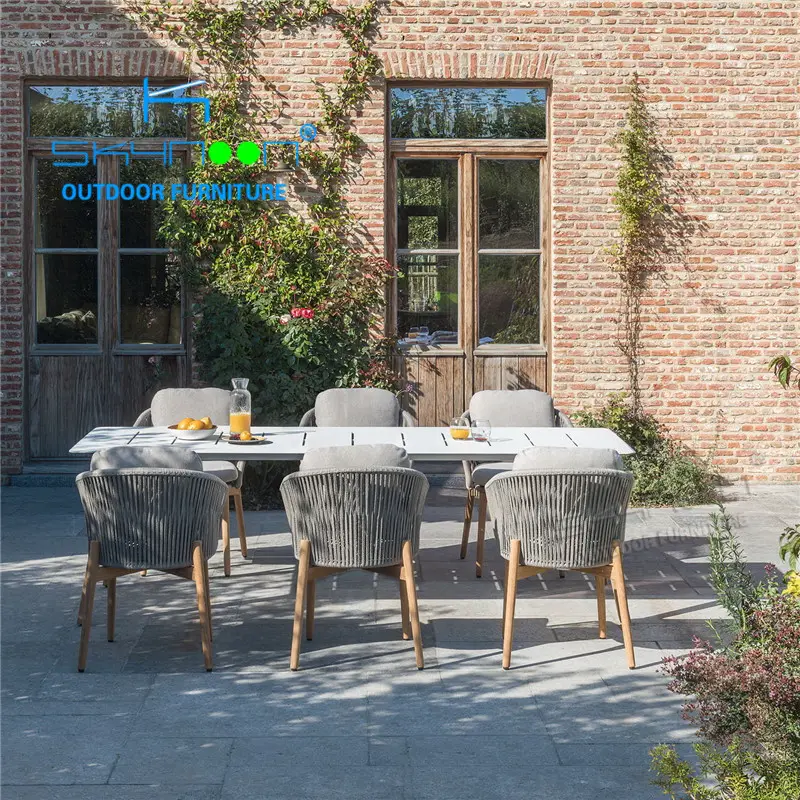 Esstisch set moderne outdoor-ess-set Europäischen Stil Terrasse Möbel Aluminium Metall seil im freien stuhl (71082)