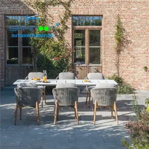 户外餐桌套装现代户外餐具欧式风格天井家具铝金属绳索户外椅 (71082)