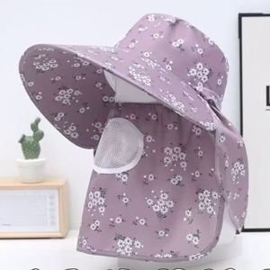 Women's Wide Brim Sun <b>Hat</b> <b>Purple</b> Plum Blossom Design Upf 50 Breathable Neck Protector For Outdoor Cycling Fishing Tea Picking - Product Image 5