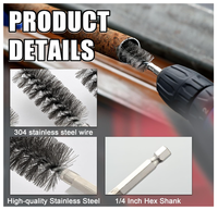 Brosse industrielle en acier inoxydable à poils métalliques, tige hexagonale de 1/4 pouce, manche métallique durable, fonction de polissage, DIY OEM/ODM