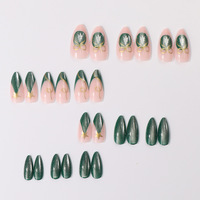 24 faux ongles à presser, forme amande, vert Noël, motif sapin, avec lime à ongles, vente en gros, dropshipping