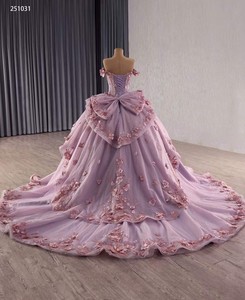 2025 thanh lịch màu hồng bóng Gown với hoa đáng yêu off-vai Evening prom DRESS đối với phụ nữ Wedding party gowns - Product Image 2