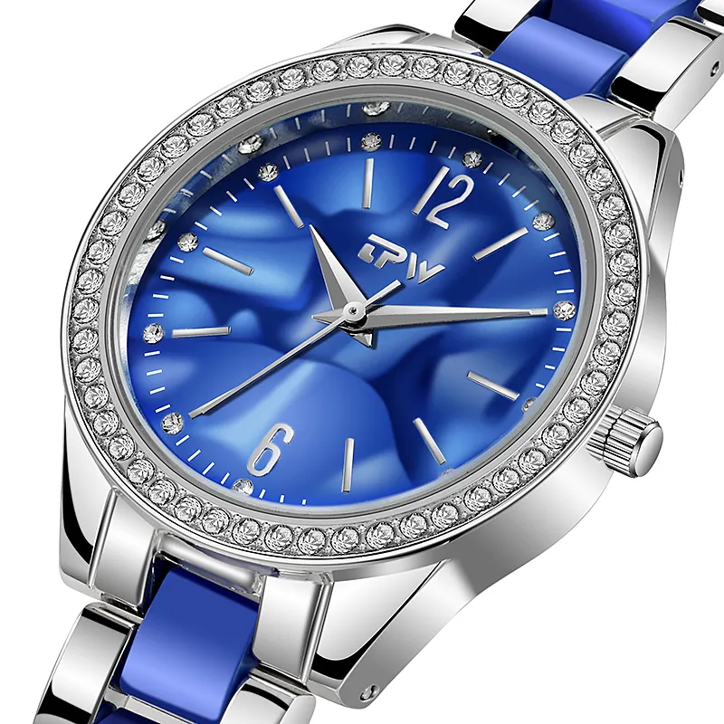 OEM blue stainless steel strap ladies casual dress wrist watch