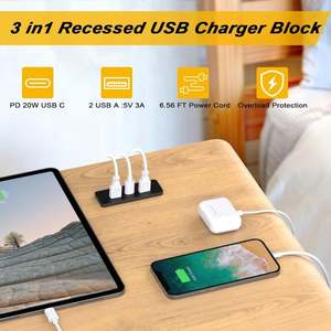 3 में 1 रीसेटेड यूएसबी हब ब्लॉक चार्जिंग स्टेशन के साथ पीसी 20W USB-C पावर स्ट्रिप आउटलेट फास्ट चार्जिंग - Product Image 5