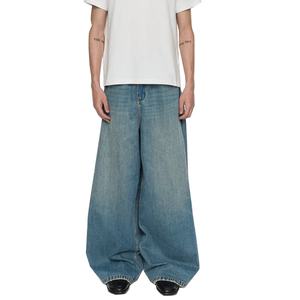 Wholesale Fashion Oversized Denim Pants <b>Men</b> High Street Baggy <b>Jeans</b> Wash Blue Korean Style Embroidered Loose Pocket Hole - Product Image 1