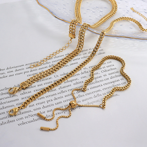 Ensemble <span class=keywords><strong>de</strong></span> bijoux Hip Hop, chaîne cubaine plate réglable, Bracelet <span class=keywords><strong>de</strong></span> cheville, <span class=keywords><strong>en</strong></span> acier inoxydable, chaînes cubaines épaisses imperméables - Product Image 1