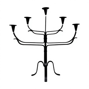 Candélabre en fer noir à 5 bras, porte-bougie sur pied, décoration d'intérieur, design métallique durable, candélabre fait main - Product Image 1