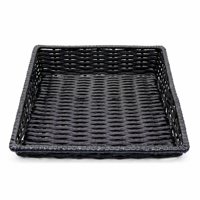 Panier de service et de présentation en polyrotin noir, tressé à la main, résistant à la moisissure et aux insectes, pour restaurants et supermarchés