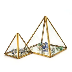 Nordic wind clear glass jewelry box metal pyramid transparent ring necklace storage box earrings jewelry display packaging box