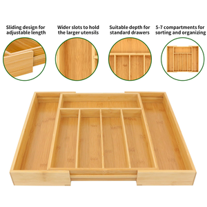Organizador de Cubiertos Ecológico de Bambú, Expandible, con 8 Compartimentos, para Cajón de Cocina, para Cubiertos y Utensilios - Product Image 3