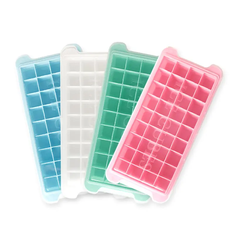 Bandejas do cubo do gelo, fácil-libere bandejas flexíveis do cubo das grades do silicone com tampa removível derramamento-resistente