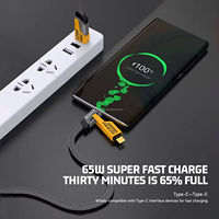 Câble de données USB Type-C multifonction 4-en-1 en cuivre pur, nylon, charge rapide 120W, garantie 5 ans, blindage tressé pour ordinateur