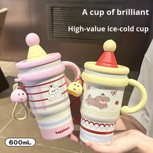 <b>Large</b> Capacity Cartoon Student Straw <b>Cup</b> with Handle 316 Stainless Steel Insulated Portable Clown Ice <b>Cup</b> - Product Image 3