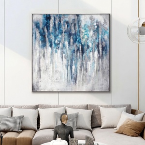 Lớn trừu tượng tường nghệ thuật sơn màu xanh hải quân hiện đại nghệ thuật tác phẩm màu xám vải bạc lá sơn dầu văn phòng trang trí phòng khách - Product Image 1