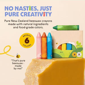 슈퍼 점보 크레용 (6팩) 100% 순수 밀랍 무독성 친환경 유아용 1-3세 초대형 손쉬운 그림 그리기 - Product Image 6