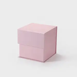 Kleine Kubus Luxe Roze Stijve Magnetische Sluiting Retail Gift Box Voor Kaars Verpakking