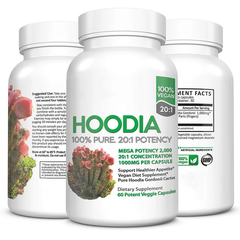 निजी लेबल Hoodia कैप्सूल हर्बल वजन घटाने भूख दबाने गोलियाँ 20:1 मजबूत Hoodia Gordonii निकालने वजन नियंत्रण आहार