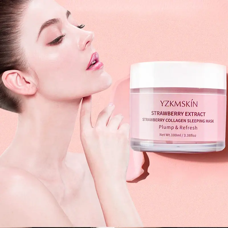 Wit Collageen Gezichtsmasker Collageen Aardbei Slaapmasker Hydraterende Hyaluronzuur Veganistisch Natuurlijk Anti-Aging Masker